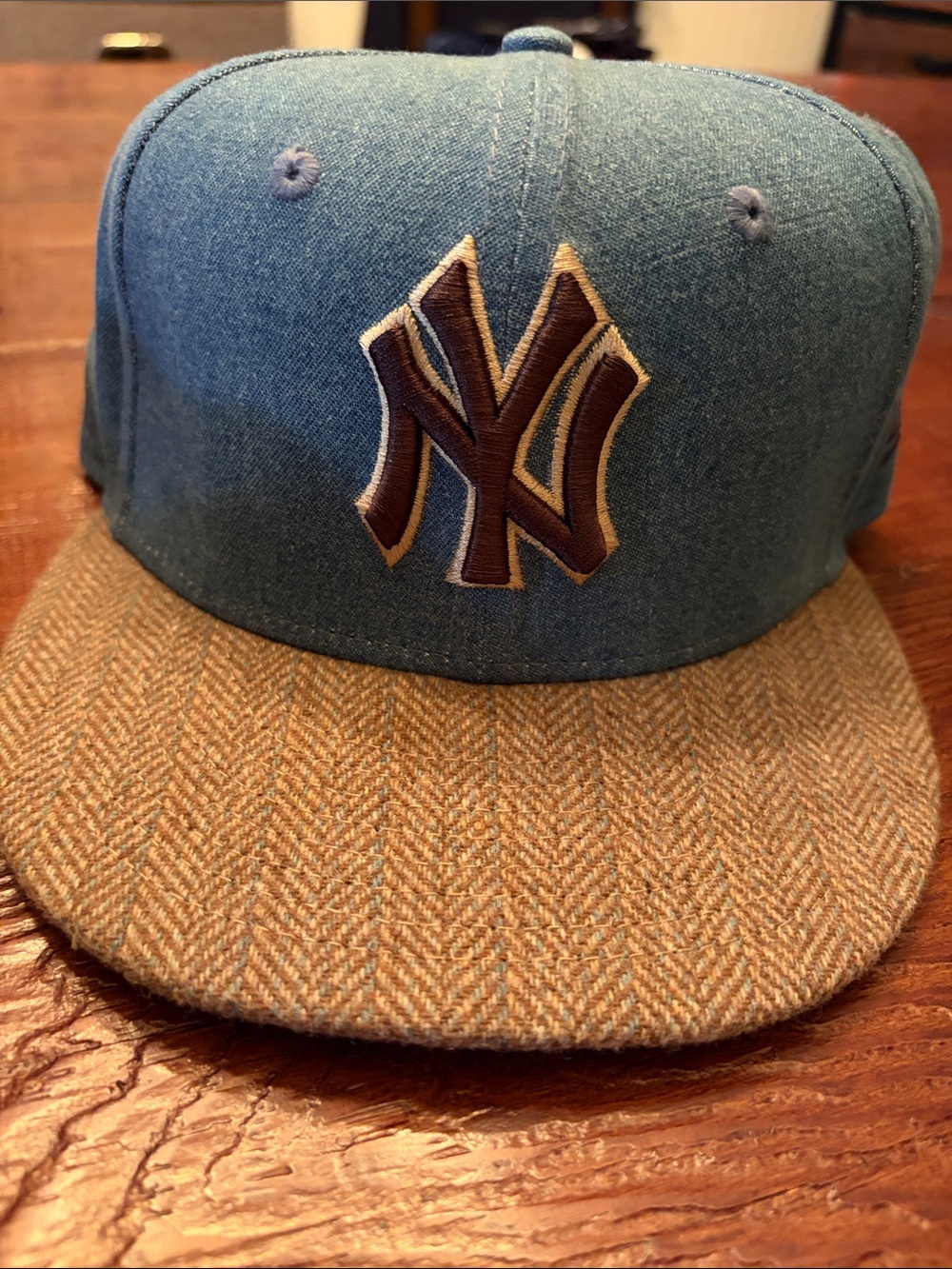 New Era NYY Cap with Brown Tweed Brim and Brown Logo